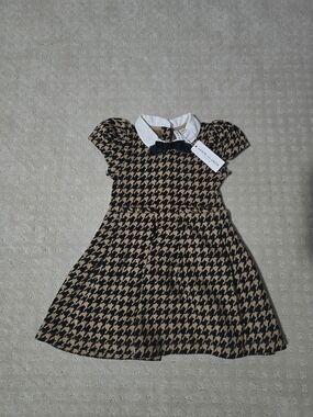 Janie and Jack Houndstooth Dress with White Collar and Black Bow Sz 4